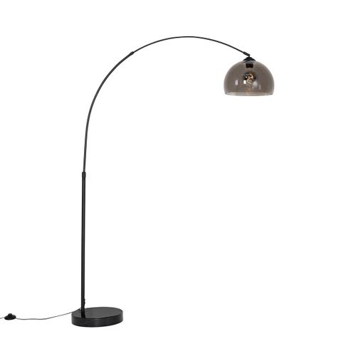 Qazqa Moderne Moderne Booglamp Zwart Met Smoke Glas - Arc Acier /Marbre /Verre Noir Oblongue / Luminaire / Lumiere / ÉClairage / IntRieur / Salon E27 Max. 1 X 40 Watt