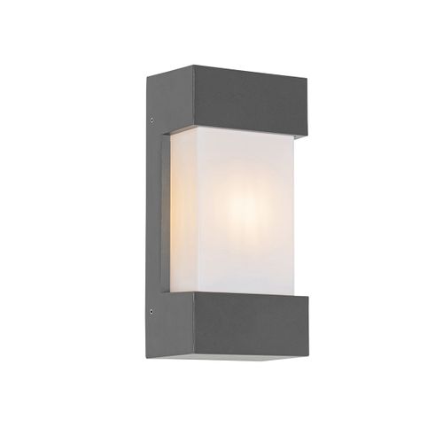 Qazqa Moderne Moderne Buiten Wandlamp Donkergrijs Ip44 - Tide Aluminium /Plastique Gris Fonc Rectangulaire / Extrieur / Jardin / Luminaire / Lumiere / clairage E27 Max. 1 X 25 Watt
