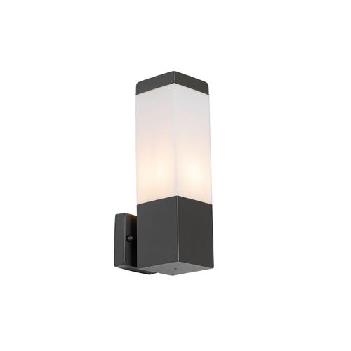 Qazqa Moderne Moderne Buiten Wandlamp Donkergrijs Met Opaal - Malios Acier Inoxydable /Plastique Gris Fonc,Blanc Rectangulaire / ExtRieur / Jardin / Luminaire / Lumiere / ÉClairage E27...