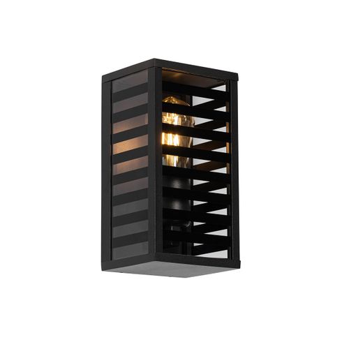 Qazqa Moderne Moderne Buiten Wandlamp Zwart Met Smoke Glas 26 Cm Ip44 - Reims Aluminium /Verre Noir Rectangulaire / Extrieur / Jardin / Luminaire / Lumiere / clairage E27 Max. 1 X 40 Watt
