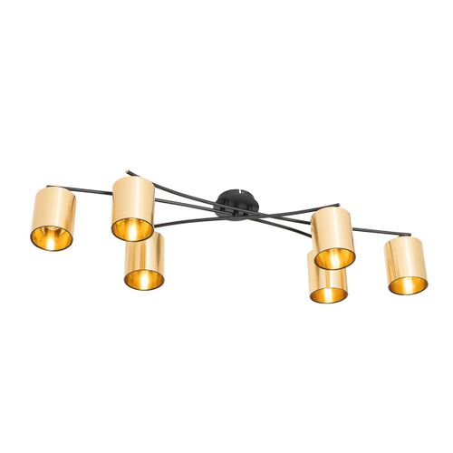 Qazqa Moderne Moderne Plafondlamp Zwart Met Goud 6-Lichts - Lofty Acier /Plastique Dor/Laiton Cylindre /Rond / Luminaire / Lumiere / clairage / Intrieur / Salon / Cuisine E14 Max. 6 X 40...