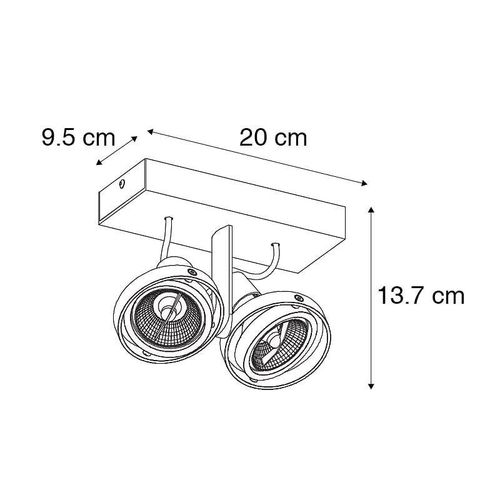 Qazqa Moderne Moderne Plafonnier  Plafonnier Spot  Fixer Au Plafond Zwart 2 Ampoules-Lichts - Master 70 Aluminium Noir Oblongue / Luminaire / Lumiere / clairage / Intrieur / Salon / Cuisine Gu10 Max. 2 X 50 Watt