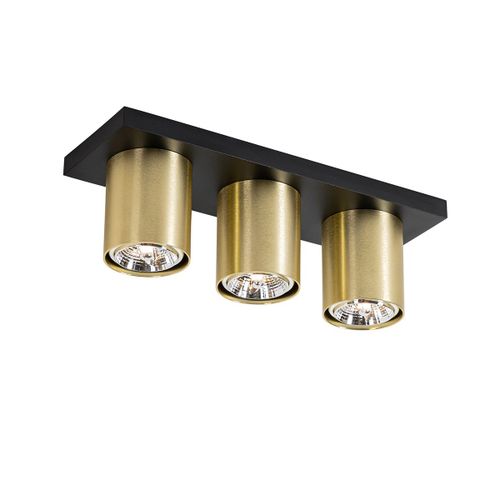 Qazqa Moderne Moderne Plafonnier ? Plafonnier Spot  Fixer Au Plafond Zwart Met Goud 3-Lichts - Tubo Aluminium Dor ,Noir Oblongue / Luminaire / Lumiere / clairage / Intrieur / Salon /...