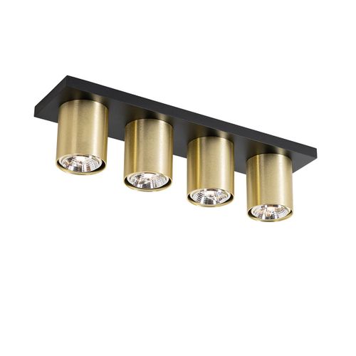 Qazqa Moderne Moderne Plafonnier ? Plafonnier Spot  Fixer Au Plafond Zwart Met Goud 4-Lichts - Tubo Aluminium Dor ,Noir Oblongue / Luminaire / Lumiere / clairage / Intrieur / Salon /...