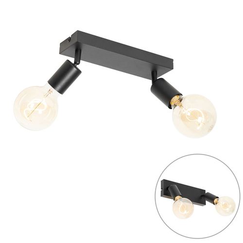 Qazqa Moderne Moderne Plafonnier ? Plafonnier Spot  Fixer Au Plafond Zwart Rechthoekig 2 Ampoules-Lichts - Facil Acier Noir Rectangulaire / Luminaire / Lumiere / clairage / Intrieur /...