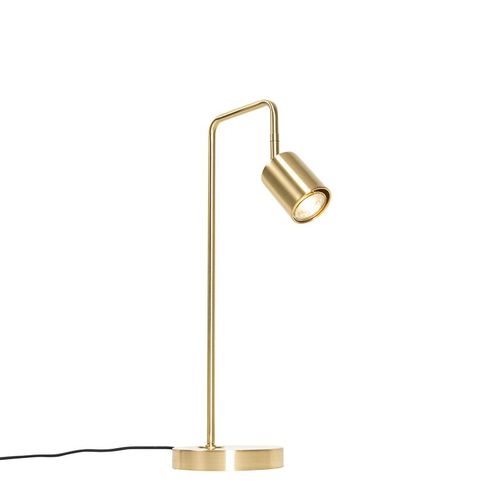 Qazqa Moderne Moderne Tafellamp Messing Verstelbaar - Java Acier Dor/Laiton Oblongue / Lampe De Lecture / Luminaire / Lumiere / clairage / Intrieur / Salon Gu10 Max. 1 X 35 Watt