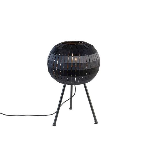 Qazqa Moderne Moderne Tafellamp Tripod Zwart - Zo Acier /Tissu Noir Rond / Lampe De Lecture / Luminaire / Lumiere / ÉClairage / IntRieur / Salon E27 Max. 1 X 40 Watt