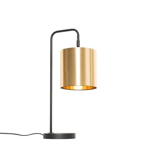 Qazqa Moderne Moderne Tafellamp Zwart Met Goud - Lofty Acier /Plastique Dor/Laiton,Noir Oblongue / Luminaire / Lumiere / clairage / Intrieur / Salon E27 Max. 1 X 60 Watt