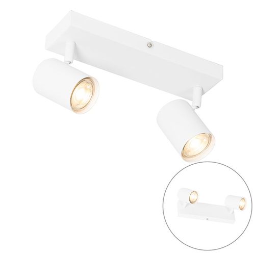 Qazqa Moderne Plafonnier Moderne Blanc 2 Ampoules LumiRes Orientable - Jeana Acier Blanc Oblongue / Luminaire / Lumiere / ÉClairage / IntRieur / Salon / Cuisine Gu10 Max. 2 X 35 Watt