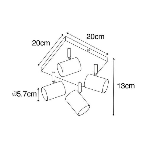 Qazqa Moderne Plafonnier Moderne Carr Noir Orientable 4 LumiRes - Jeana Acier Noir Carr / Luminaire / Lumiere / ÉClairage / IntRieur / Salon / Cuisine Gu10 Max. 4 X 7 Watt