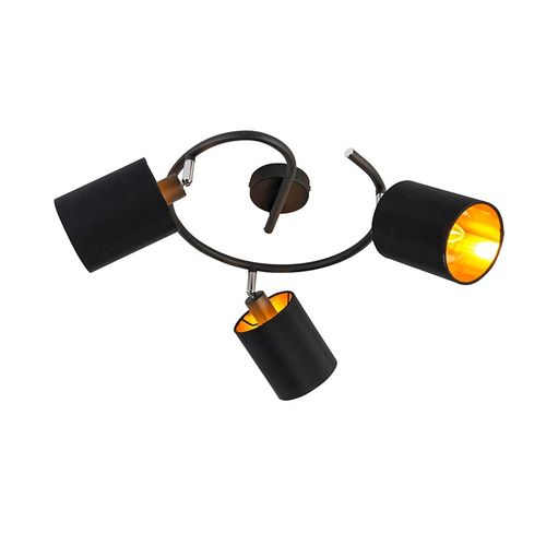 Qazqa Moderne Plafonnier Moderne Intelligent Noir Avec 3 Wifi B35 - Lofty Acier /Tissu Noir Cylindre /Rond / Luminaire / Lumiere / clairage / Intrieur / Salon / Cuisine E14 Max. 3 X 4.5...
