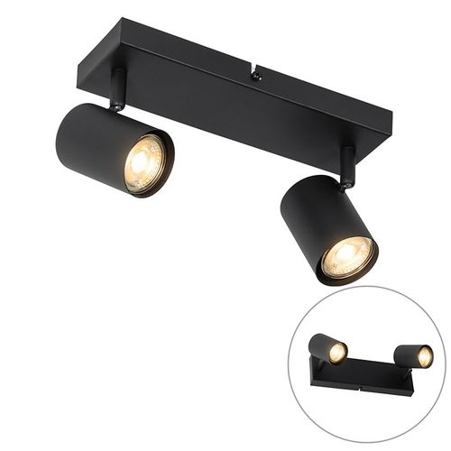 Qazqa Moderne Plafonnier Moderne Noir 2 Ampoules LumiRes Orientable - Jeana Acier Noir Oblongue / Luminaire / Lumiere / ÉClairage / IntRieur / Salon / Cuisine Gu10 Max. 2 X 35 Watt