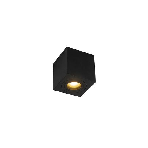 Qazqa Moderne Plafonnier Spot De Salle De Bain Moderne Carr Noir Ip44 - Capa Aluminium Noir Carr / Luminaire / Lumiere / clairage / Intrieur / Salon / Cuisine Gu10 Max. 1 X 50 Watt