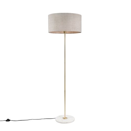Qazqa Moderne /Rtro Lampadaire / Lampe De Sol / Lampe Sur Pied / Luminaire / Lumiere / clairage En Laiton Avec Abat-Jour Gris 50 Cm - Kaso Tissu /Acier /Marbre Laiton,Blanc,Gris Rond /...