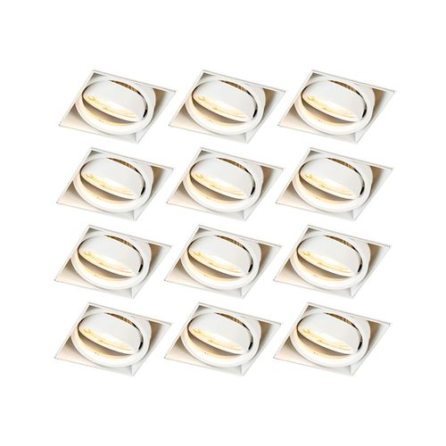 Qazqa Moderne Set Van 12 Inbouwspot Wit Gu10 Kantelbaar Trimless - Oneon Acier Blanc Carr / Luminaire / Lumiere / clairage / Intrieur / Salon / Cuisine Gu10 Max. 1 X 50 Watt