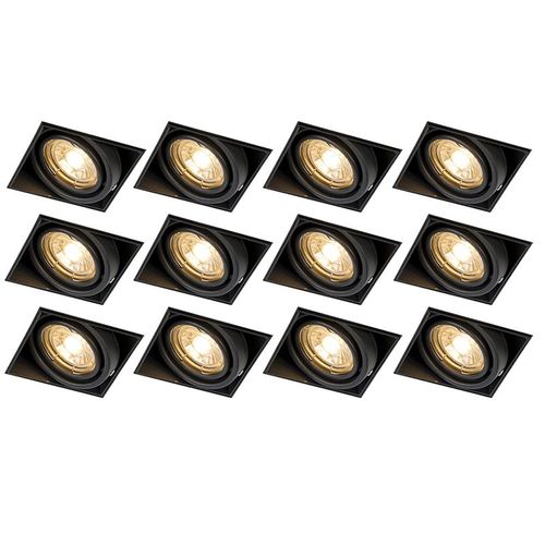 Qazqa Moderne Set Van 12 Inbouwspots Zwart Gu10 Kantelbaar Trimless - Oneon Acier Noir Carr / Luminaire / Lumiere / clairage / Intrieur / Salon / Cuisine Gu10 Max. 1 X 50 Watt