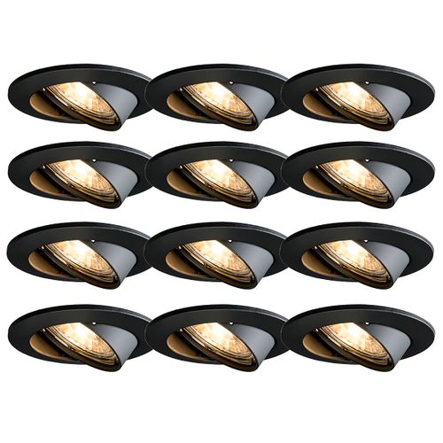 Qazqa Moderne Set Van 12 Moderne Inbouwspots Zwart Kantelbaar - Edu Mtal /Aluminium Noir Rond / Luminaire / Lumiere / clairage / Intrieur / Salon / Cuisine Gu10 Max. 1 X 50 Watt