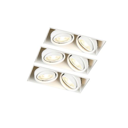 Qazqa Moderne Set Van 3 Inbouwspots Wit Gu10 Kantelbaar Trimless 2-Lichts - Oneon Acier Blanc Rectangulaire / Luminaire / Lumiere / clairage / Intrieur / Salon / Cuisine Gu10 Max. 2 X 50...