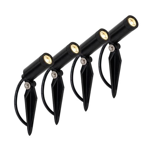 Qazqa Moderne Set Van 4 Prikspots Zwart Incl. Led Ip65 Solar - Garly Aluminium Noir Oblongue / ExtRieur / Jardin / Luminaire / Lumiere / ÉClairage Led (Non RemplaAble) Max. 1 X 3 Watt