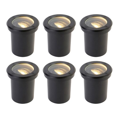 Qazqa Moderne Set Van 6 Buiten Grondspot Zwart Verstelbaar Ip65 - Delux Acier Inoxydable /Plastique /Verre Noir Rond / Extrieur / Jardin / Luminaire / Lumiere / clairage / Intrieur Gu10...