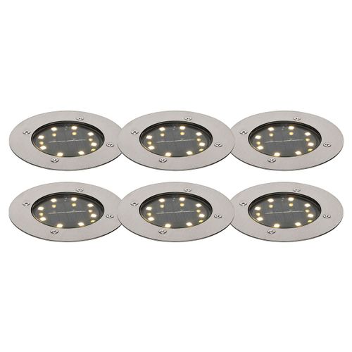 Qazqa Moderne Set Van 6 Grondspots Staal Incl. Led Ip65 Solar - Terry Aluminium Acier Rond / ExtRieur / Jardin / Luminaire / Lumiere / ÉClairage Led (Non RemplaAble) Max. 1 X 0.2 Watt