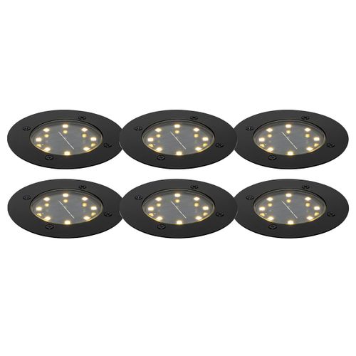 Qazqa Moderne Set Van 6 Grondspots Zwart Incl. Led Ip65 Solar - Terry Aluminium Noir Rond / ExtRieur / Jardin / Luminaire / Lumiere / ÉClairage Led (Non RemplaAble) Max. 1 X 0.2 Watt