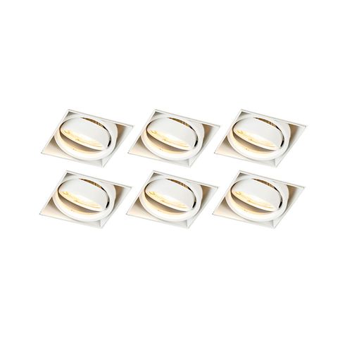 Qazqa Moderne Set Van 6 Inbouwspot Wit Gu10 Kantelbaar Trimless - Oneon Acier Blanc Carr / Luminaire / Lumiere / clairage / Intrieur / Salon / Cuisine Gu10 Max. 1 X 50 Watt