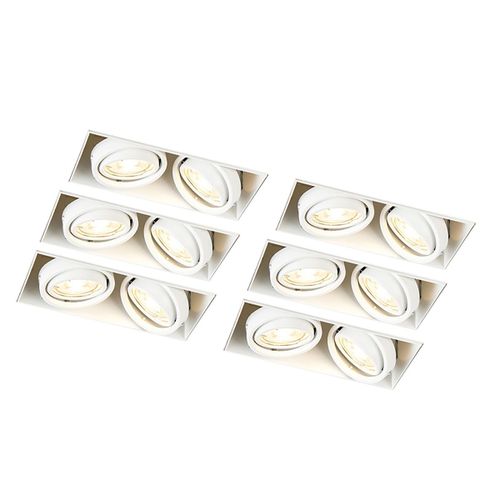 Qazqa Moderne Set Van 6 Inbouwspots Wit Gu10 Kantelbaar Trimless 2-Lichts - Oneon Acier Blanc Rectangulaire / Luminaire / Lumiere / clairage / Intrieur / Salon / Cuisine Gu10 Max. 2 X 50...