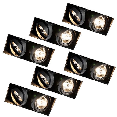 Qazqa Moderne Set Van 6 Inbouwspots Zwart Gu10 Ar70 Trimless 2-Lichts - Oneon Acier Noir Rectangulaire / Luminaire / Lumiere / clairage / Intrieur / Salon / Cuisine Gu10 Max. 2 X 50 Watt