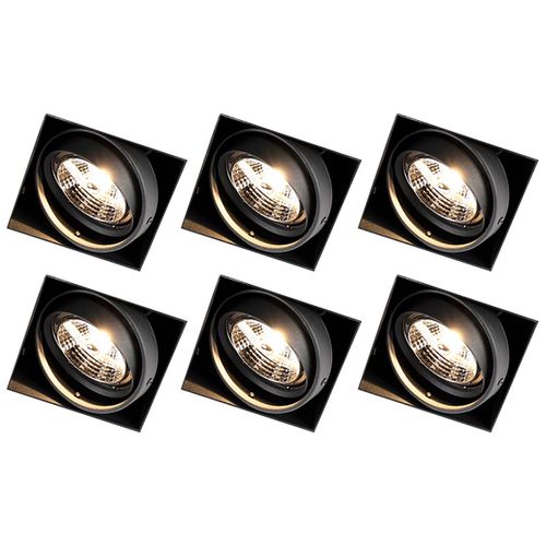 Qazqa Moderne Set Van 6 Inbouwspots Zwart Gu10 Ar70 Trimless - Oneon Acier Noir Carr / Luminaire / Lumiere / clairage / Intrieur / Salon / Cuisine Gu10 Max. 1 X 50 Watt