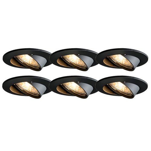 Qazqa Moderne Set Van 6 Moderne Inbouwspots Zwart Kantelbaar - Edu Mtal /Aluminium Noir Rond / Luminaire / Lumiere / clairage / Intrieur / Salon / Cuisine Gu10 Max. 1 X 50 Watt