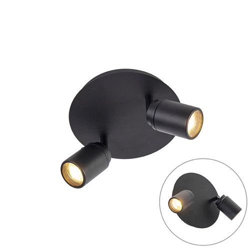 Qazqa Moderne Smart Badkamer Plafonnier ? Plafonnier Spot  Fixer Au Plafond Zwart Incl. 2 Ampoules Wifi Gu10 - Ducha Acier Noir Rond / Luminaire / Lumiere / clairage / Intrieur / Salon / Cuisine Gu10 Max. 2 X 5 Watt