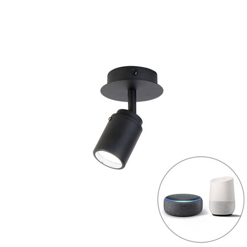 Qazqa Moderne Smart Badkamer Plafonnier ? Plafonnier Spot  Fixer Au Plafond Zwart Ip44 Incl. Wifi Gu10 - Ducha Acier Noir Rond / Luminaire / Lumiere / clairage / Intrieur / Salon /...