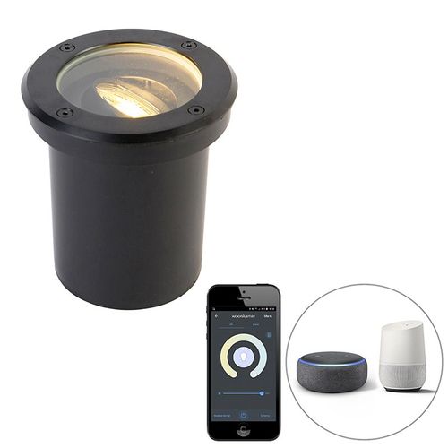 Qazqa Moderne Smart Buiten Grondspot Zwart Verstelbaar Incl. Wifi Gu10 - Delux Acier Inoxydable /Plastique /Verre Noir Rond / Extrieur / Jardin / Luminaire / Lumiere / clairage / Intrieur...