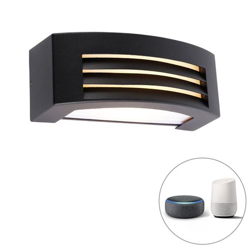 Qazqa Moderne Smart Buiten Wandlamp Zwart Ip44 Incl. Wifi A60 - Hurricane 1 Acier Inoxydable /Plastique Noir,Blanc Rectangulaire / Extrieur / Jardin / Luminaire / Lumiere / clairage E27...