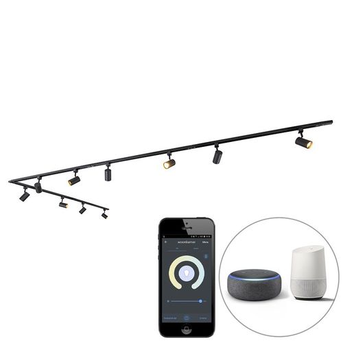 Qazqa Moderne Smart Railsysteem Zwart 1-Fase 10-Lichts Incl. Wifi Gu10 - Jeana Aluminium /Acier /Plastique Noir Oblongue / Luminaire / Lumiere / clairage / Intrieur / Salon / Cuisine Gu10...