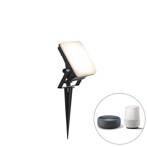 Qazqa Moderne Smart Straler Zwart 12,8 Cm Incl. Led Ip65 Met Grondpin - Ruud Aluminium /Plastique Noir Rectangulaire / Extrieur / Jardin / Luminaire / Lumiere / clairage Led (Non...