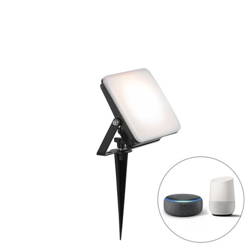 Qazqa Moderne Smart Straler Zwart 14,5 Cm Incl. Led Ip65 Met Grondpin - Ruud Aluminium /Plastique Noir Rectangulaire / Extrieur / Jardin / Luminaire / Lumiere / clairage Led (Non...