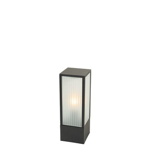 Qazqa Moderne Staande Buitenlamp Zwart Met Ribbel Glas 40 Cm Ip44 - Charlois Aluminium /Verre Noir Oblongue / Extrieur / Jardin / Luminaire / Lumiere / clairage E27 Max. 1 X 40 Watt