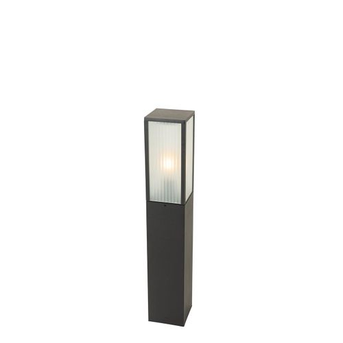 Qazqa Moderne Staande Buitenlamp Zwart Met Ribbel Glas 80 Cm Ip44 - Charlois Aluminium /Verre Noir,Transparent Oblongue / Extrieur / Jardin / Luminaire / Lumiere / clairage E27 Max. 1 X 40...