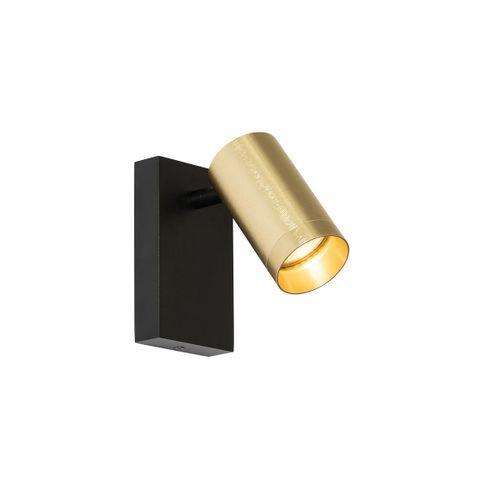 Qazqa Moderne Wandlamp Zwart Met Goud Verstelbaar Met Schakelaar - Jeana Luxe Aluminium /Acier Laiton,Noir Oblongue / Lampe De Lecture / Luminaire / Lumiere / clairage / Intrieur / Salon /...