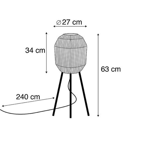 Qazqa Oriental Lampe De Table / Lampe á Poser / Luminaire / Lumiere / ÉClairage Orientale Noire Avec Corde - Riki /Acier Beige,Noir Rond / IntRieur / Salon E27 Max. 1 X 40 Watt