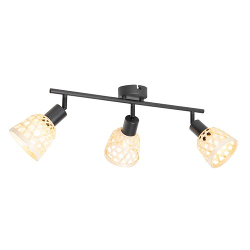 Qazqa Oriental Oosterse Plafonnier ? Plafonnier Spot  Fixer Au Plafond Zwart Met Bamboe 3-Lichts - Rayan Bamboo /Acier Naturel,Noir Oblongue / Luminaire / Lumiere / clairage / Intrieur /...