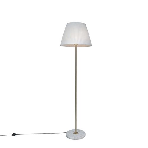 Qazqa RTro Lampadaire / Lampe De Sol / Lampe Sur Pied / Luminaire / Lumiere / ÉClairage RTro En Laiton Avec Abat-Jour Pliss CrMe 45 Cm - Kaso Tissu /Acier /Marbre Laiton,CrMe Rond...