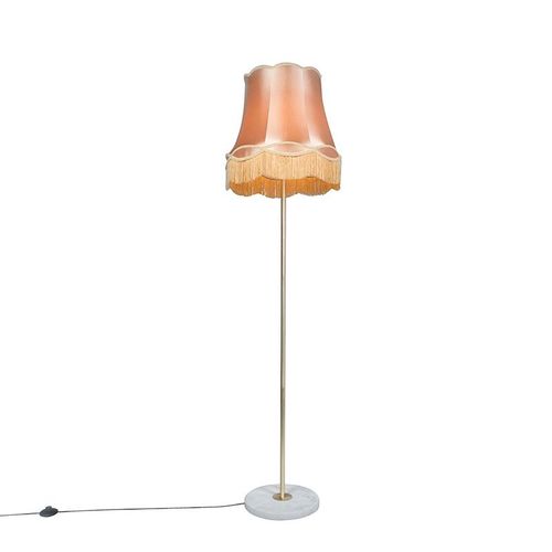 Qazqa RTro Lampadaire / Lampe De Sol / Lampe Sur Pied / Luminaire / Lumiere / ÉClairage RTro Laiton Avec Abat-Jour Granny Or / DorE / D'or 45 Cm - Kaso Pierre/BTon /Tissu /Acier...