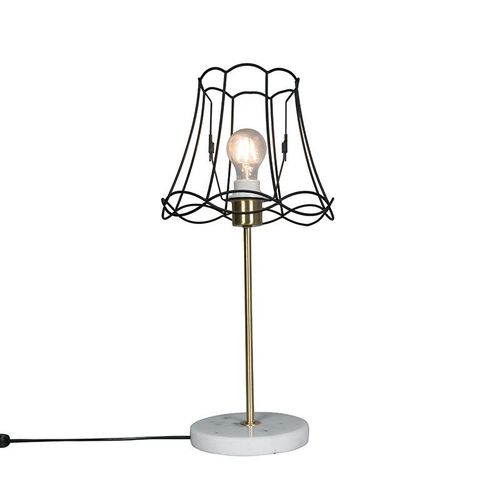 Qazqa RTro Lampe De Table / Lampe á Poser / Luminaire / Lumiere / ÉClairage RTro En Laiton Avec Cadre Granny Noir 25 Cm - Kaso Acier /Marbre Noir,Dor/Laiton Rond / IntRieur / Salon E27 Max. 1 X 60 Watt