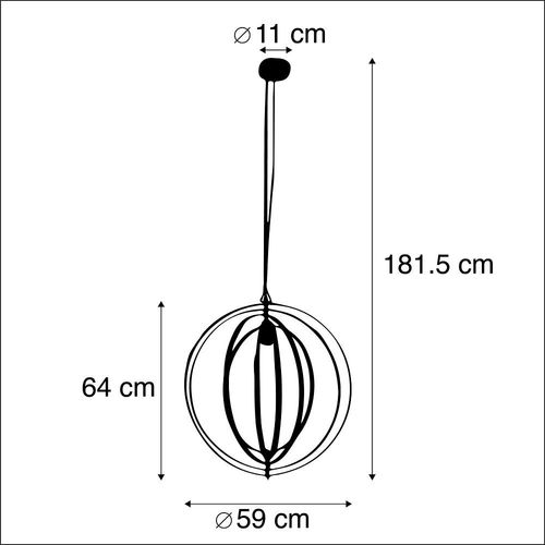 Qazqa RTro Salle A Manger Suspension / Lustre / Luminaire / Lumiere / ÉClairage Vintage En Laiton - Bagues Acier Dor/Laiton Globe / IntRieur E27 Max. 1 X 40 Watt