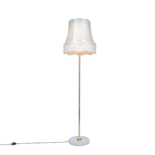 Qazqa Rtro Lampadaire / Lampe De Sol / Lampe Sur Pied / Luminaire / Lumiere / clairage Rtro En Laiton Avec Abat-Jour Granny Crme 45 Cm - Kaso Pierre/Bton /Tissu /Acier Crme,Dor/Laiton...