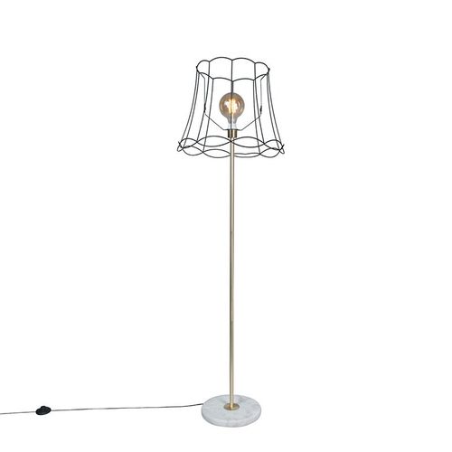 Qazqa Rtro Lampadaire / Lampe De Sol / Lampe Sur Pied / Luminaire / Lumiere / clairage Rtro En Laiton Avec Cadre Granny Noir 45 Cm - Kaso Marbre /Acier Dor/Laiton,Noir,Blanc Rond /...