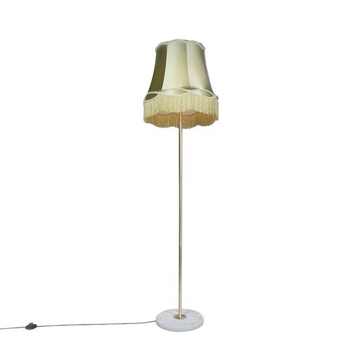 Qazqa Rtro Lampadaire / Lampe De Sol / Lampe Sur Pied / Luminaire / Lumiere / clairage Rtro Laiton Avec Abat-Jour Granny Vert 45 Cm - Kaso Pierre/Bton /Tissu /Acier Gris,Vert,Dor/Laiton...